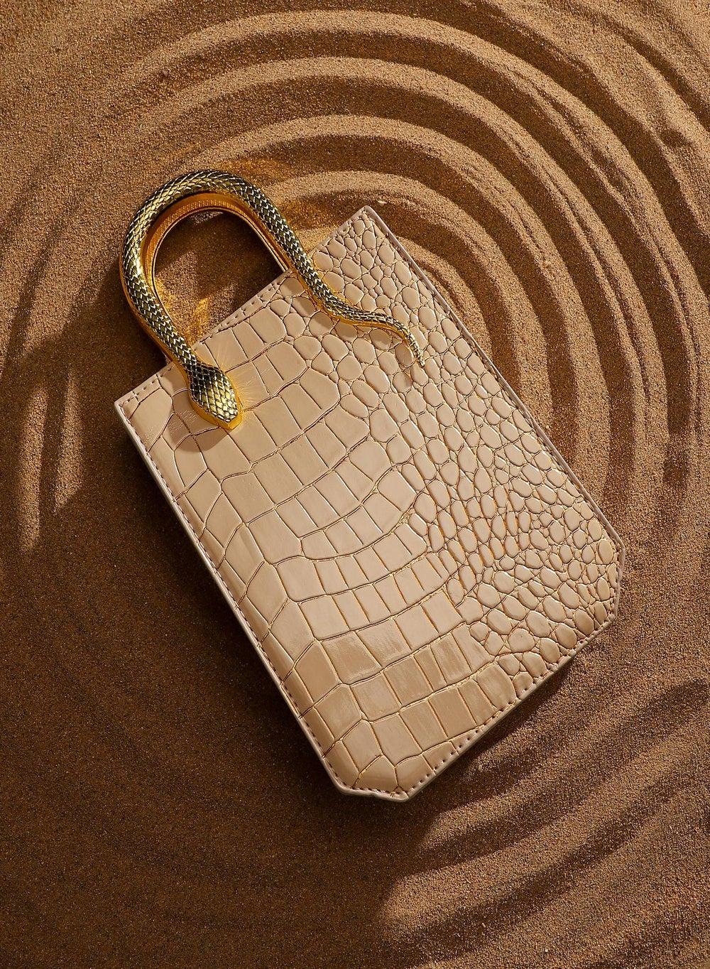 Haute Sauce Beige Serpent Elegance Handbag for Women - Image 1