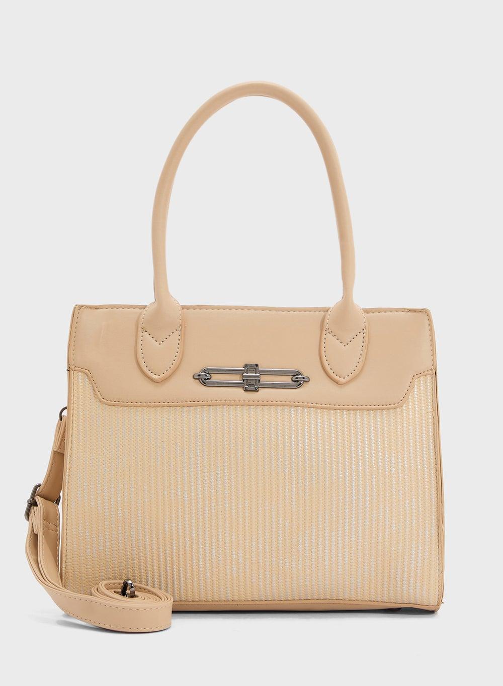 ELLA Elegance: Women's Satchel with Stylish Fabric Contrast - Image 1