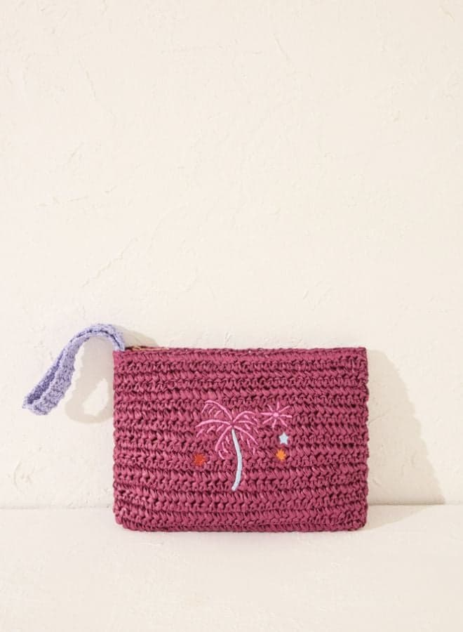 women'secret Elegant Small Purple Raffia Vanity Case - Image 1