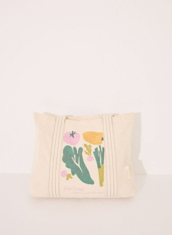 women'secret Elegant White Shopper with Chic Vegetable Print - Image 1