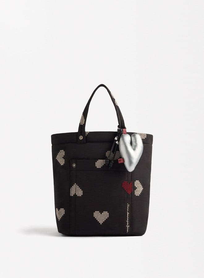 PARFOIS Elegance Black Color Block Tote with Chic Pendant - Image 1