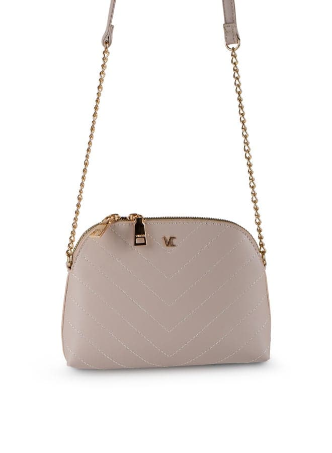 Vincci Elegance: Beige Quilted Shoulder Bag With Chain Strap - Image 1
