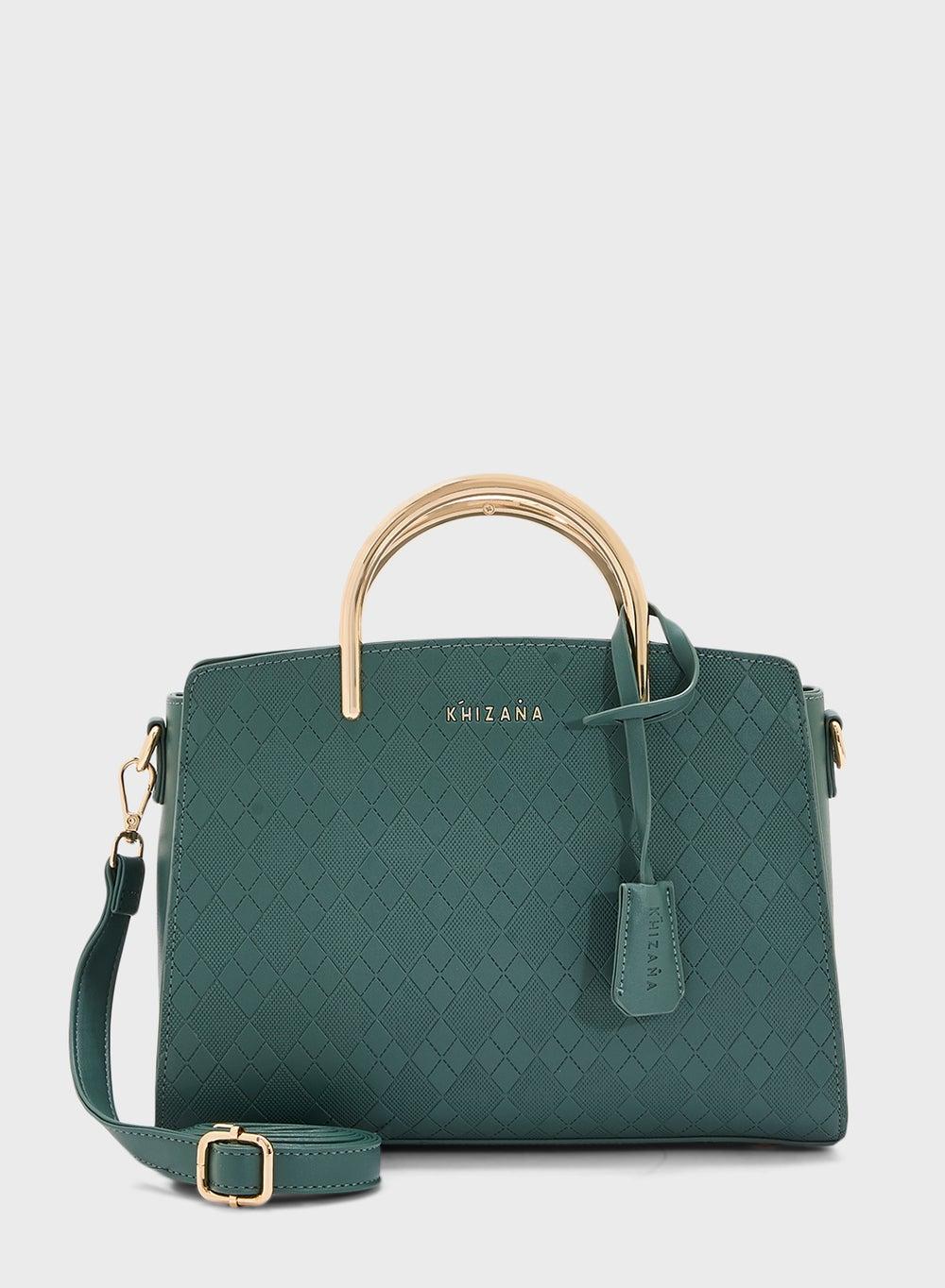 Khizana Elegance Textured Satchel with Metal Handle - Image 1