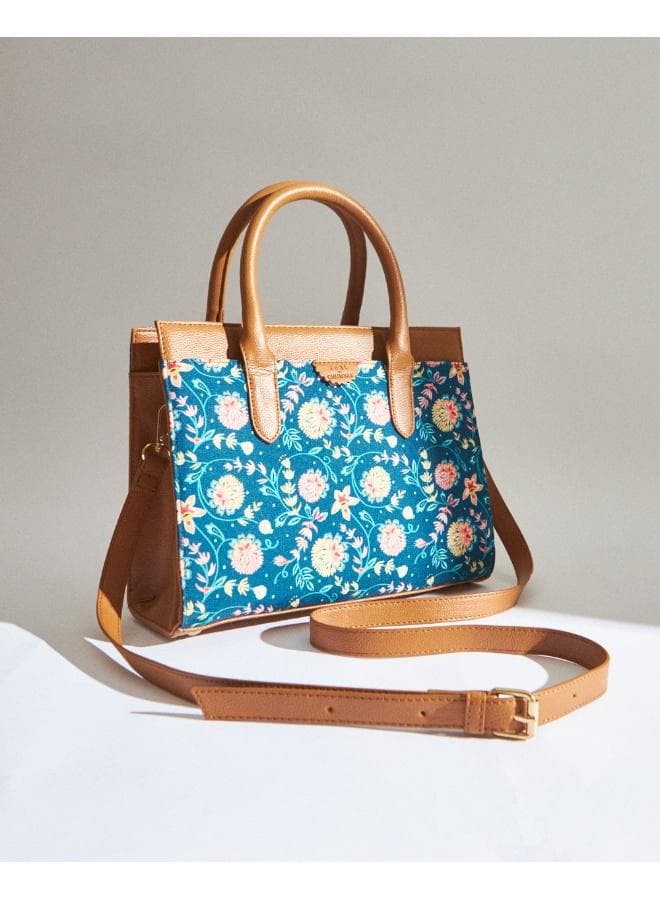 Blue Bloom Elegance - Chumbak Women’s Floral Hand Bag - Image 1