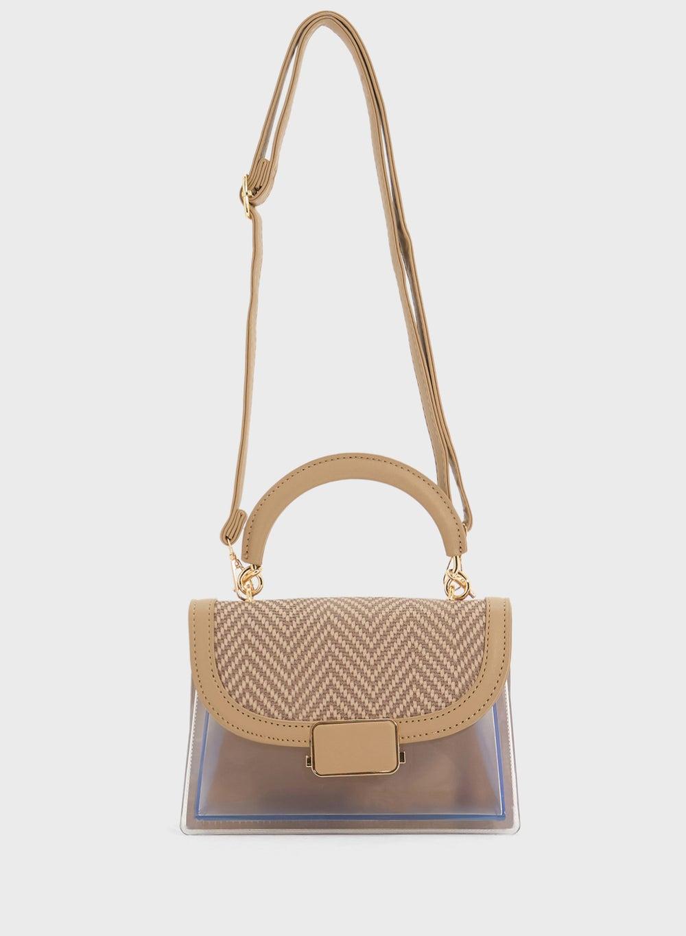 ELLA Clear Satchel: Chic Tweed Flap Elegance - Image 1
