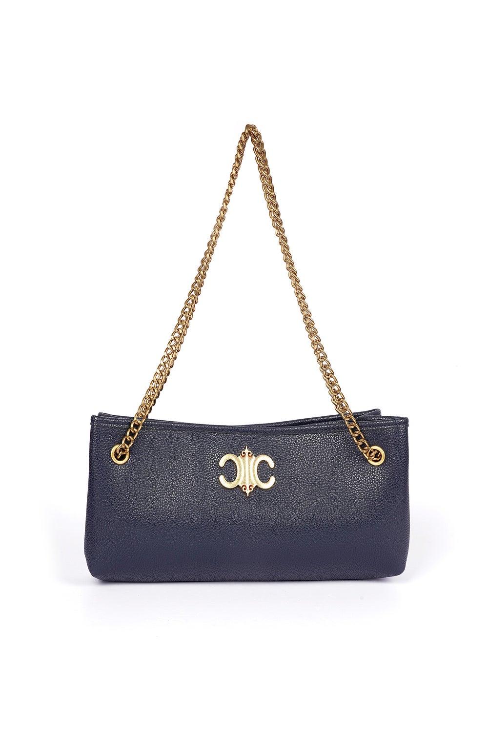 Cuple Chic Pebbled Faux Leather Shoulder Bag with Chain - Image 1
