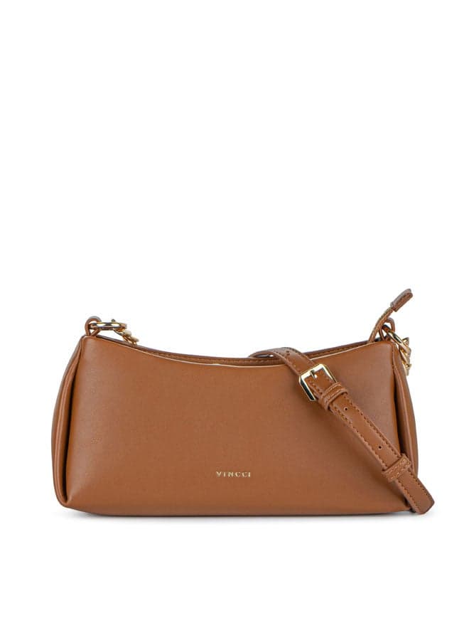 Vincci Elegance: Quilted Brown Shoulder Bag with Chain Detail - Image 1