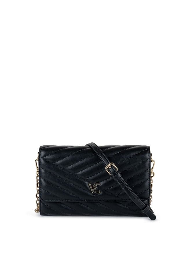 Vincci Elegance: Quilted Black Shoulder Bag with Chain Detail - Image 1