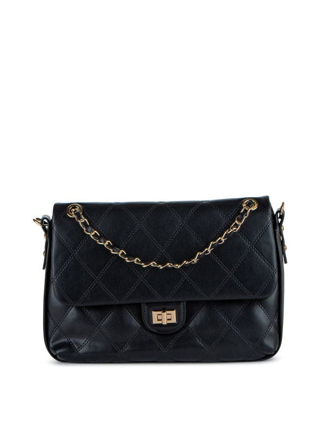 Vincci Black Elegance: Women's Patterned Chain Shoulder Bag - Image 1