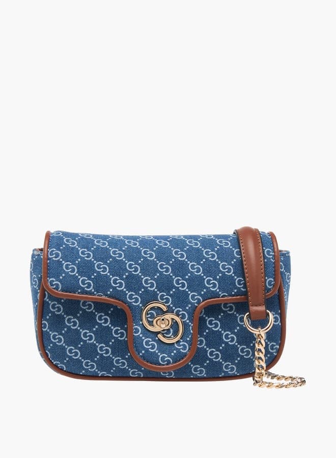 Celeste Monogram Print Denim Crossbody Bag for Women - Image 1