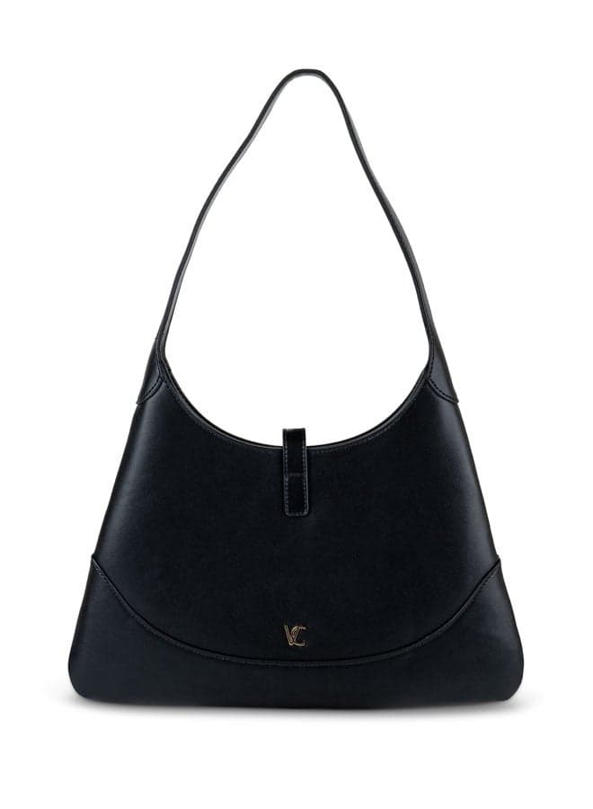Vincci Elegance: Black Solid Shoulder Bag with Sleek Zip Closure - Image 1