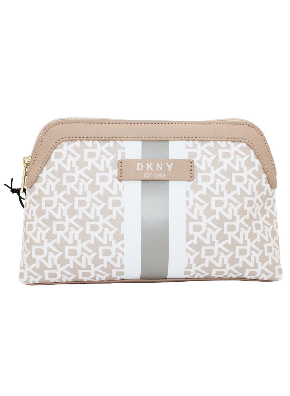 DKNY Signature Stripe Beauty Pouch in LT Toffee/Optic White/Stone - Image 1