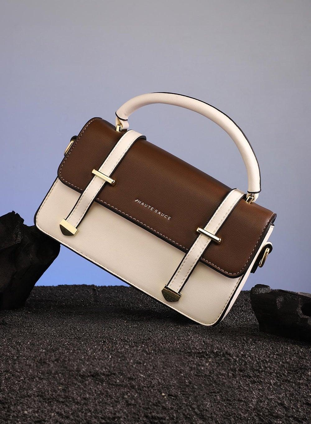 Haute Sauce Linea Hand Bag - Ivory White & Chocolate Brown - Image 1