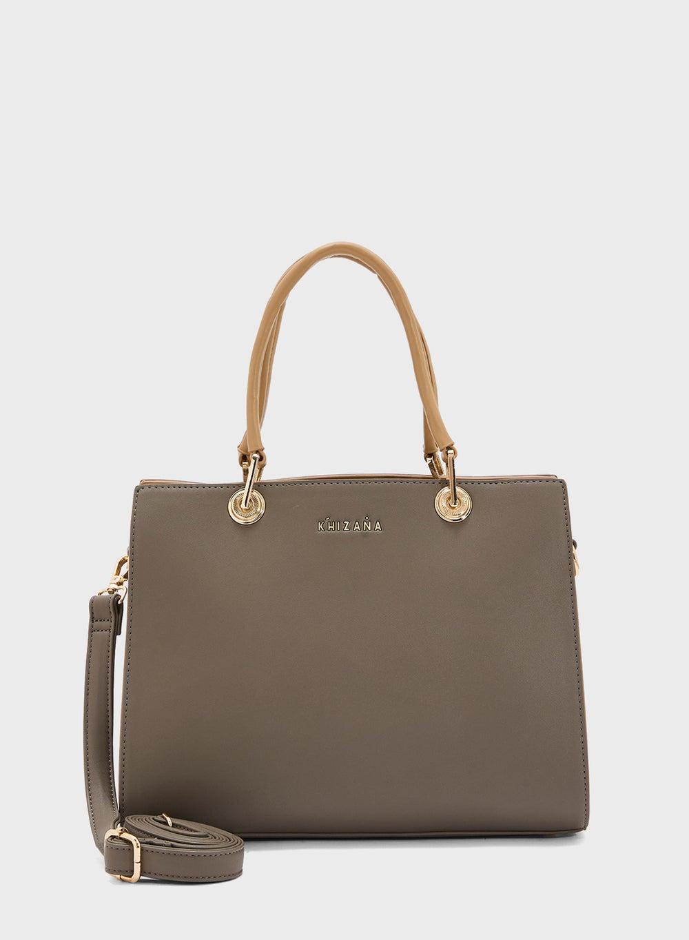 Khizana Chic Contrast Handle Satchel Bag for Women - Image 1
