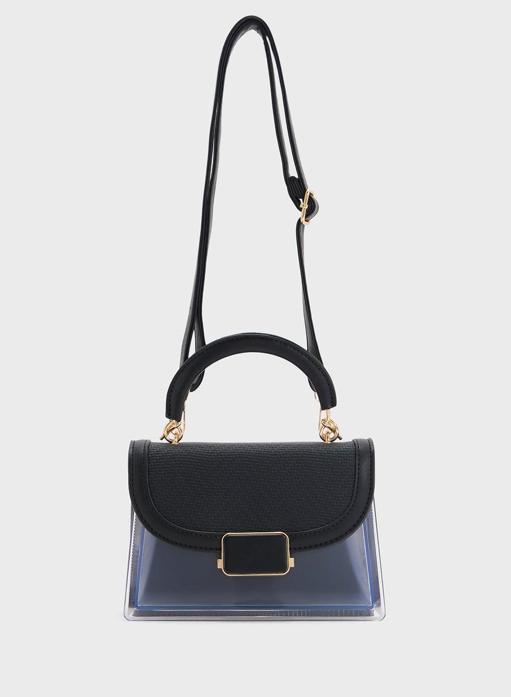 ELLA Clear Satchel with Chic Tweed Flap - Elegance Refined - Image 1