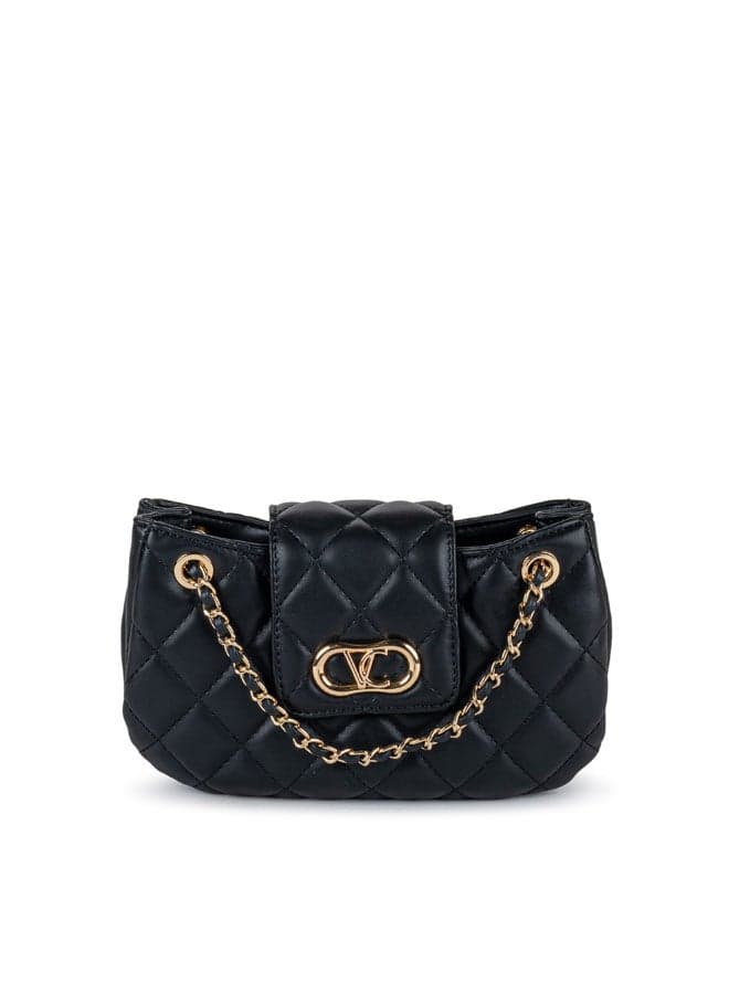 Vincci Elegance: Black Quilted Shoulder Bag with Chain Detail - Image 1
