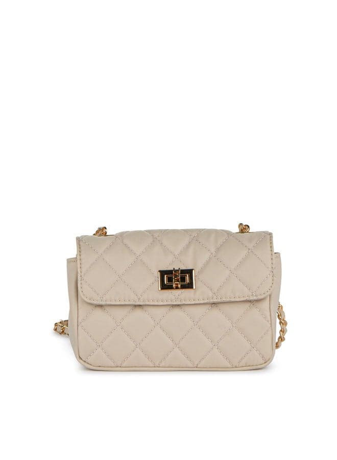 Vincci Beige Quilted Chain-Detail Shoulder Bag for Women - Image 1