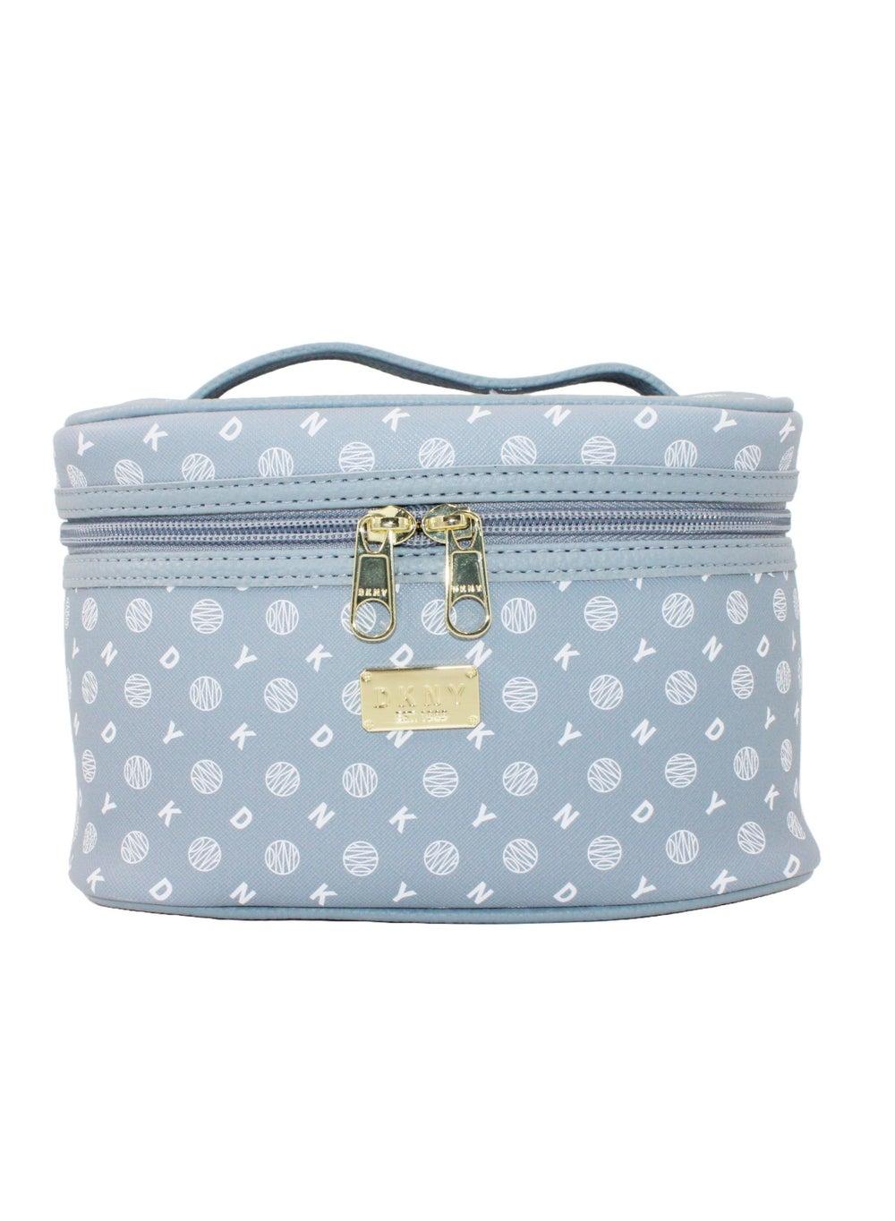 DKNY Legacy Blue Grey Cosmetic Train Case - Lightweight & Waterproof - Image 1