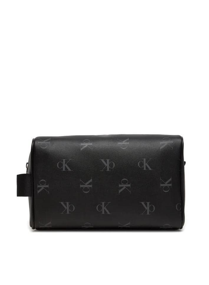 CALVIN KLEIN AOP Dopp Kit: Chic Black Eco-Leather Cosmetic Bag - Image 1