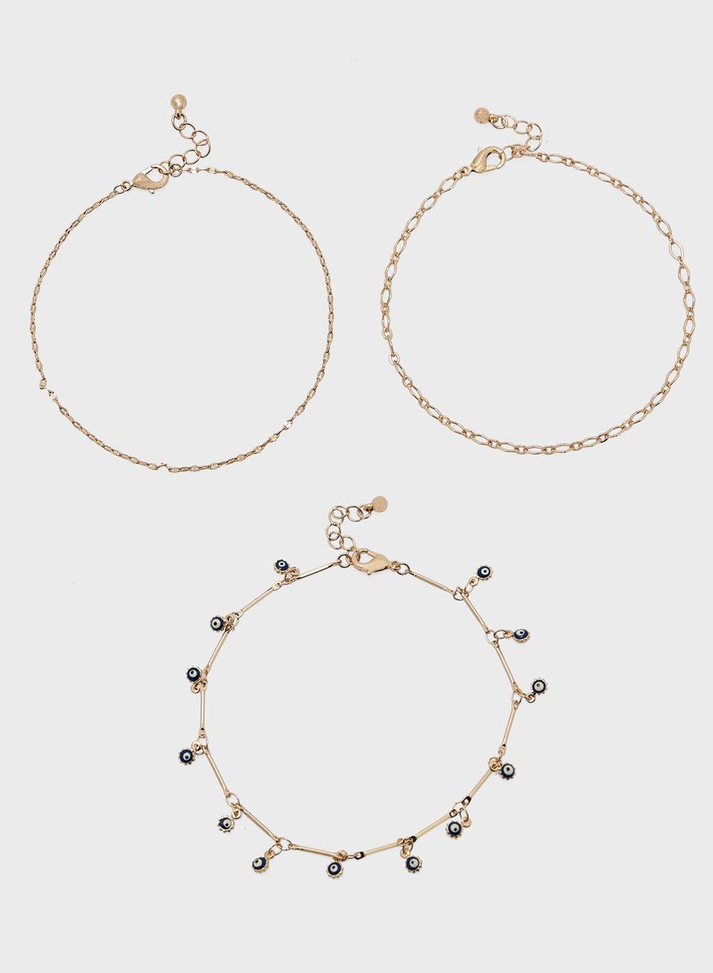 ELLA Evil Eye Trio Anklets - Elegant Protection - Image 1