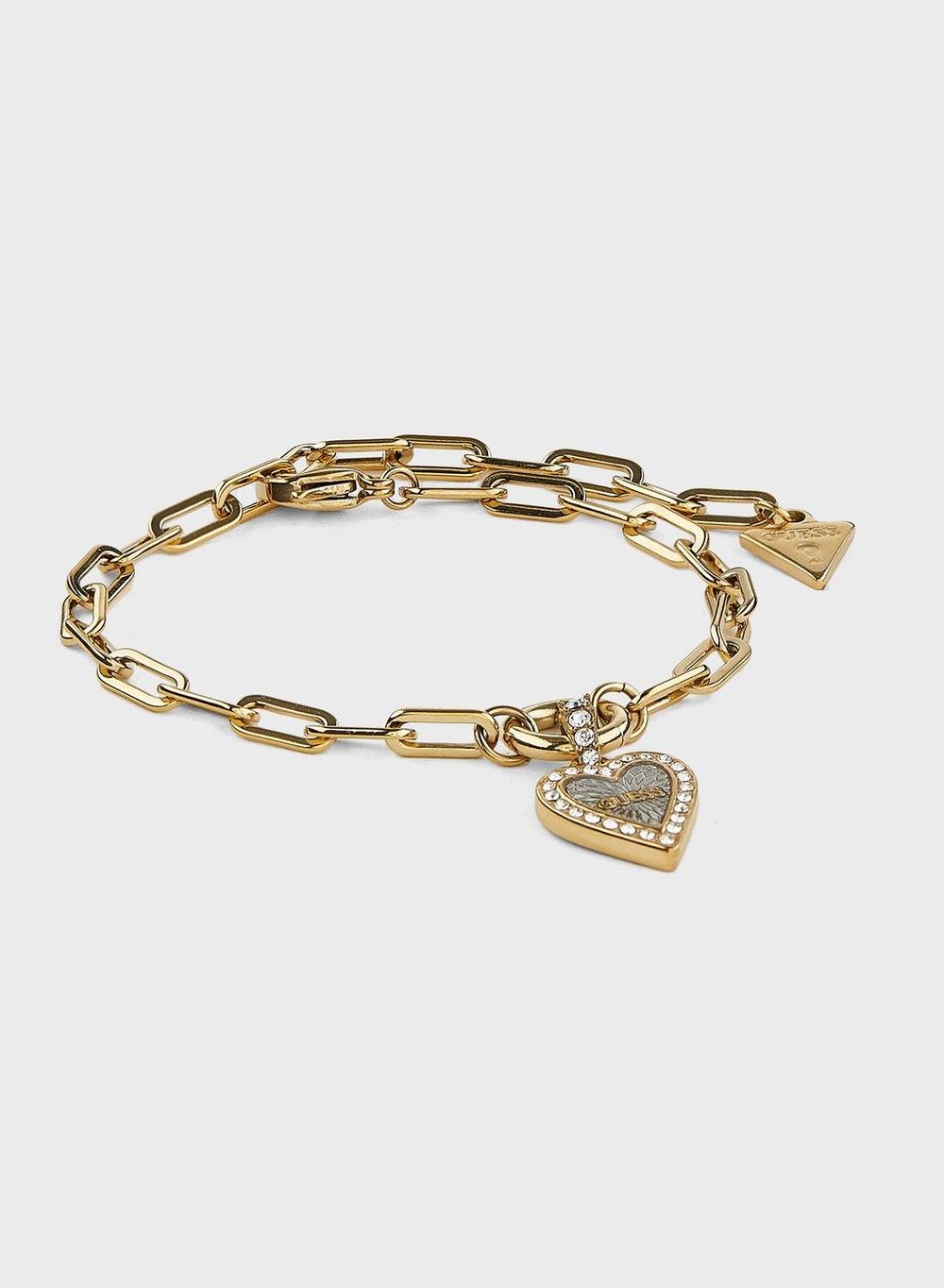 GUESS Heart Charm Stainless Steel Bracelet for Women - Image 1