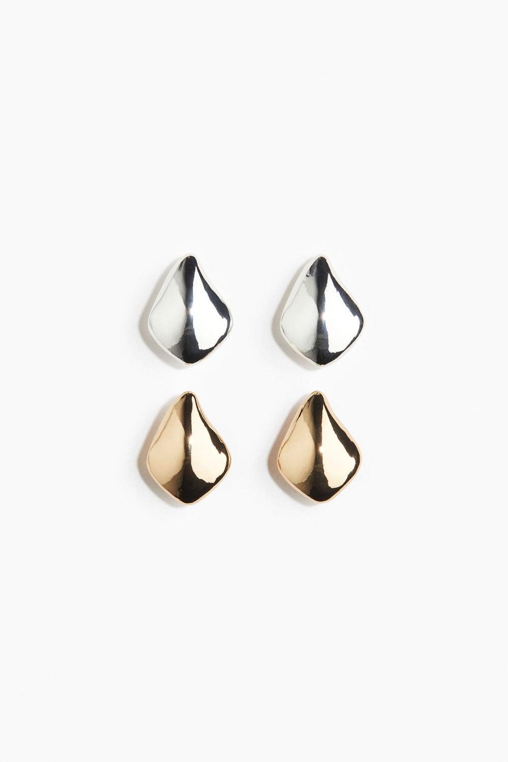 H&M Elegant Dome Earrings Set - Chic Metallic Finish - Image 1