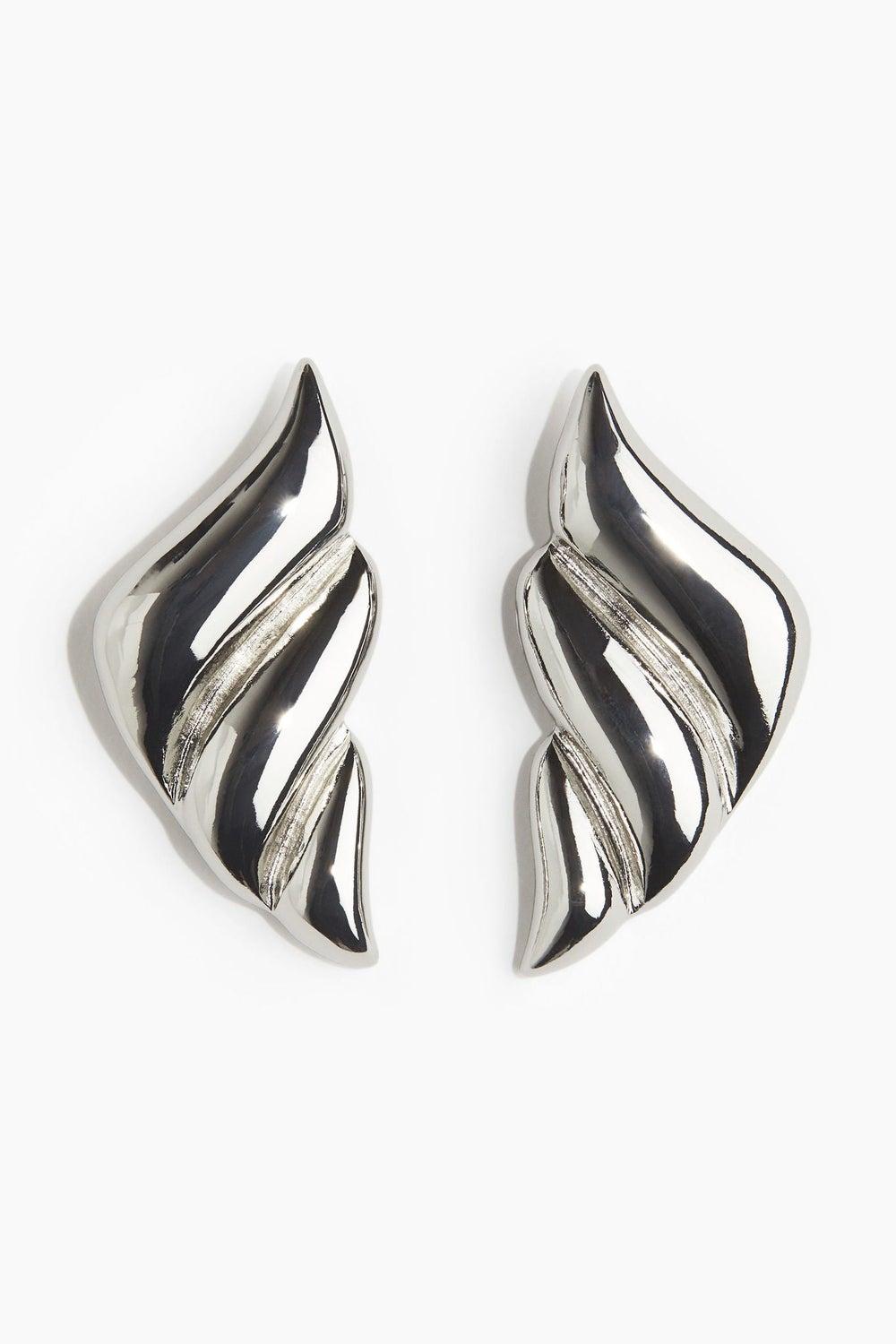 H&M Elegantly Fluted Metal Stud Earrings for Women - Image 1