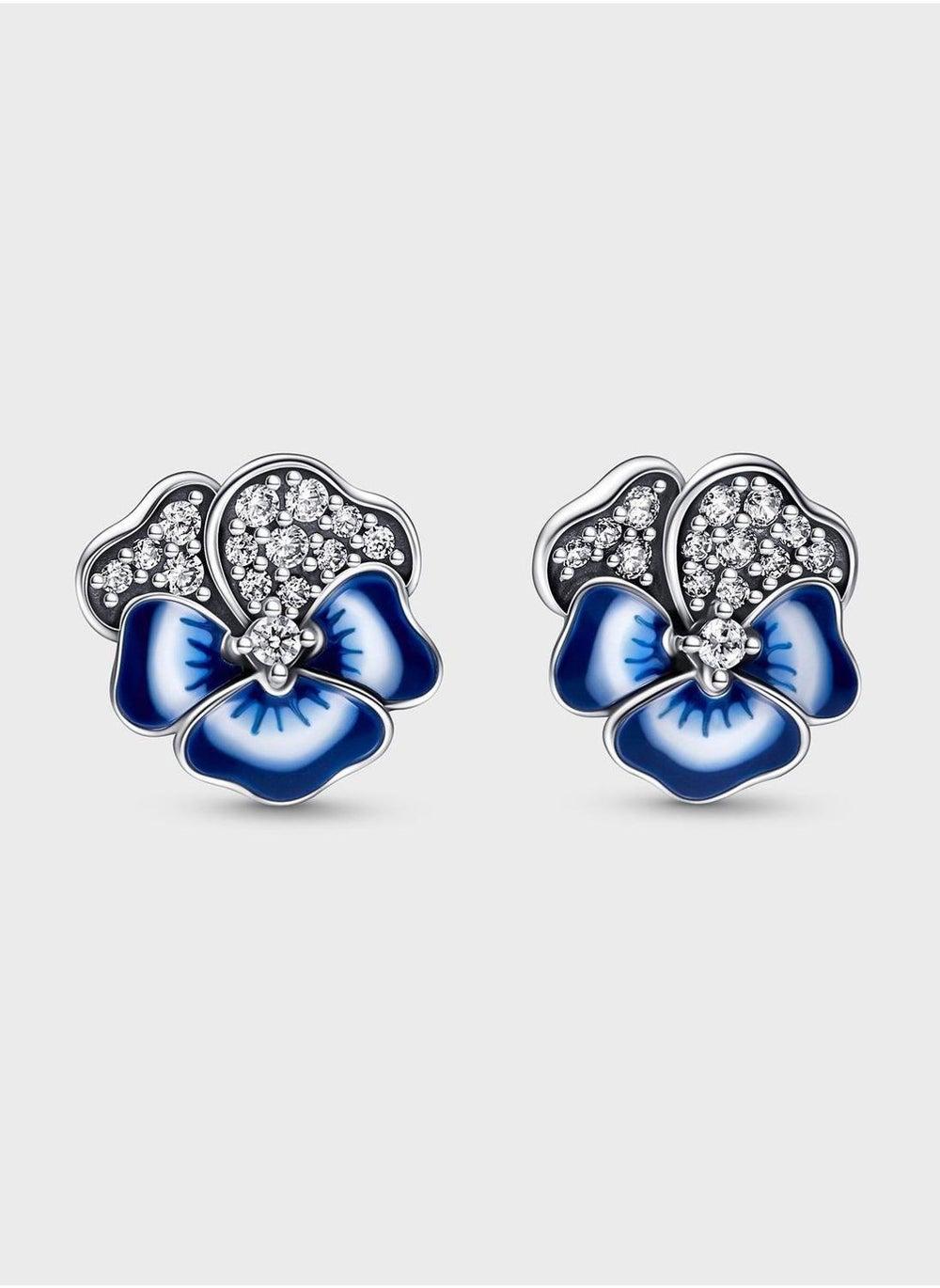 PANDORA Blue Pansy Sterling Stud Earrings for Women - Image 1