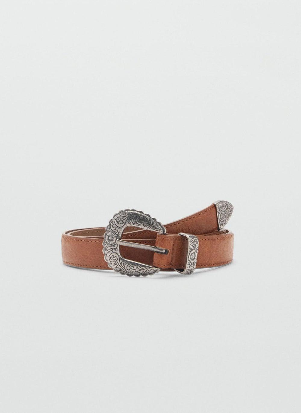 MANGO Floral Embossed Leather Belt for Women - Image 1