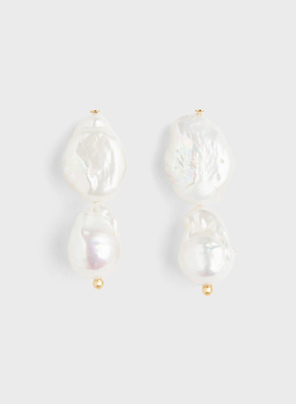 H&M Luxe Gold-Plated Pearl Pendant Earrings - Image 1