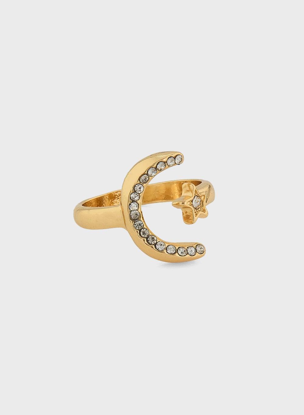 ELLA Moon & Star Diamante Ring - Celestial Elegance - Image 1