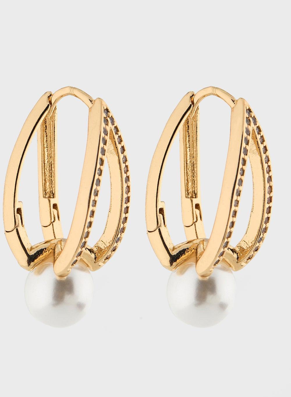 Ella Limited Edition Diamante Hoop Pearl Earrings - Image 1