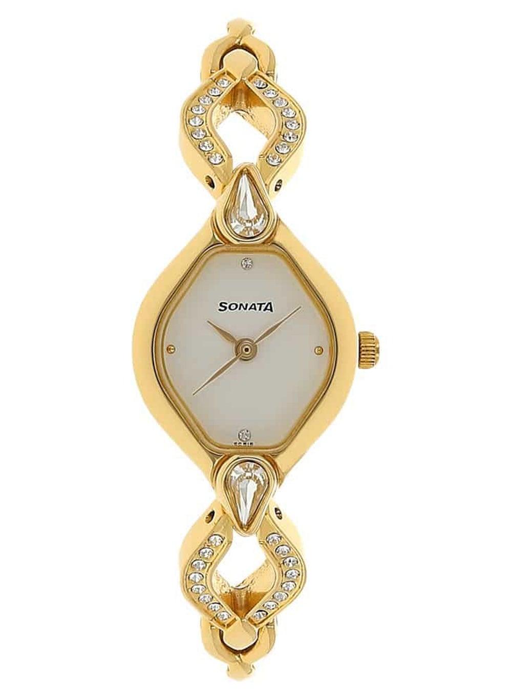 Sonata Elegance 8063YM03 Oval Gold Metal Watch for Women - Image 1