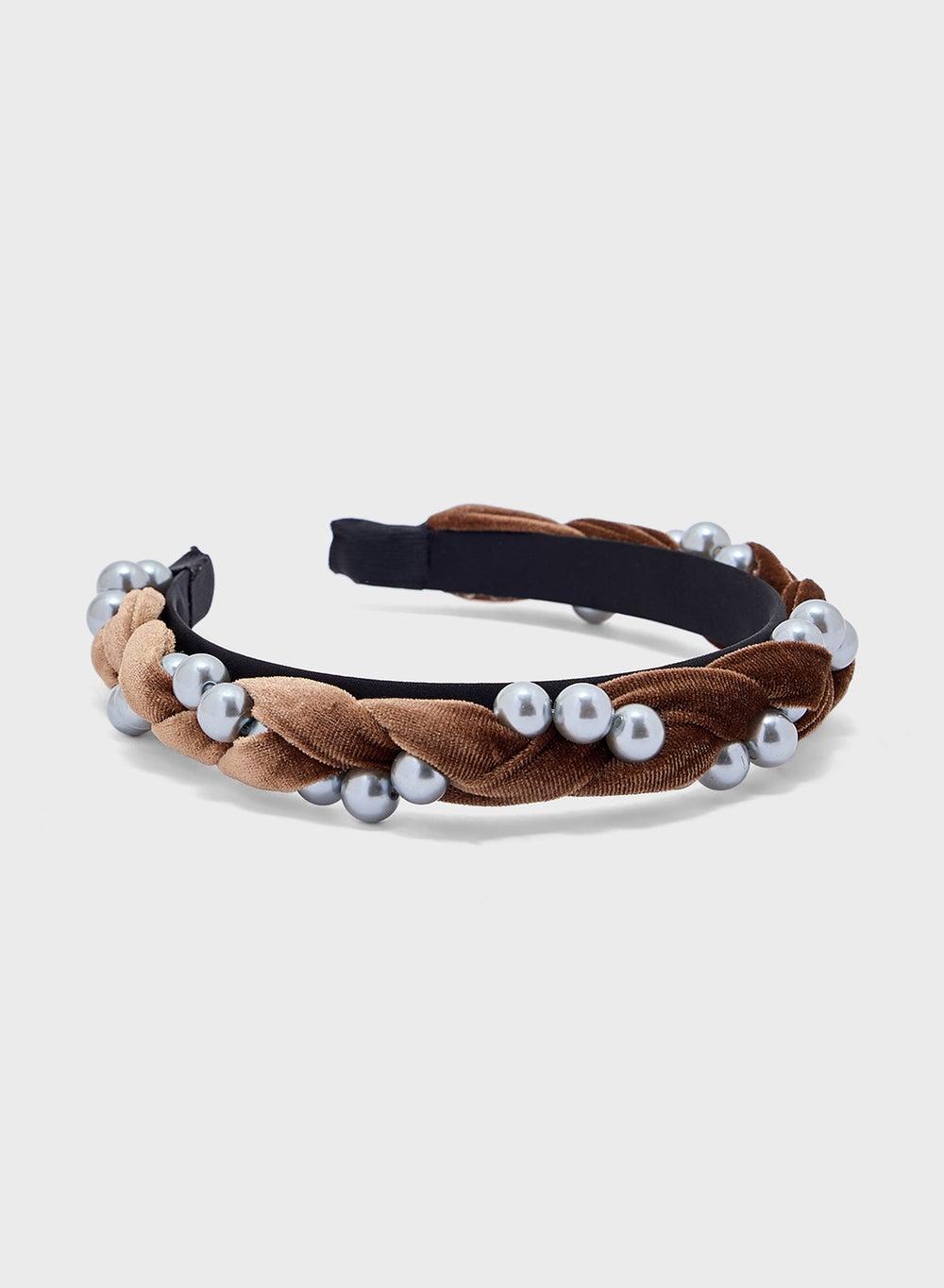 ELLA Braided Velvet Pearl Headband – Elegance Redefined - Image 1