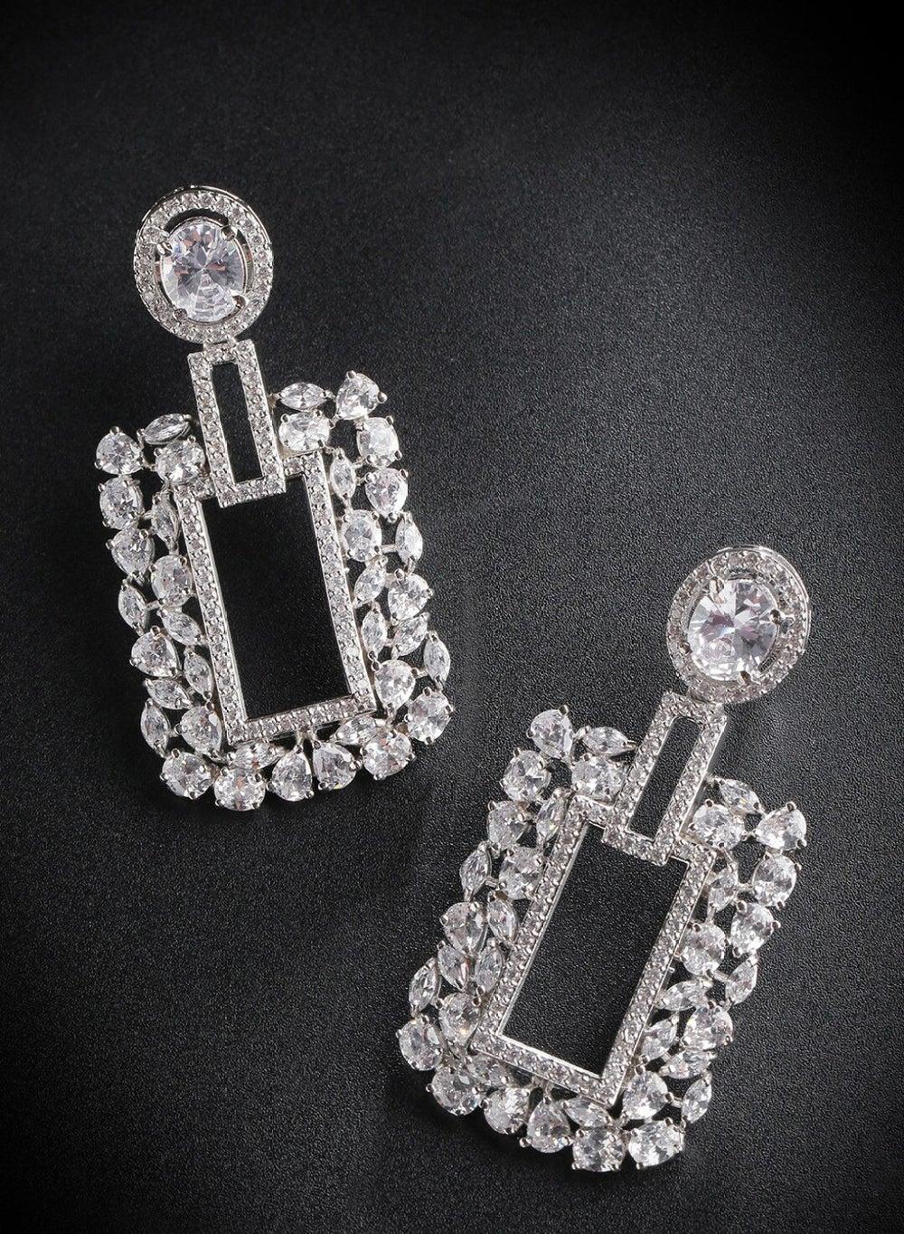 Priyaasi White American Diamond Elegance Drop Earrings - Image 1