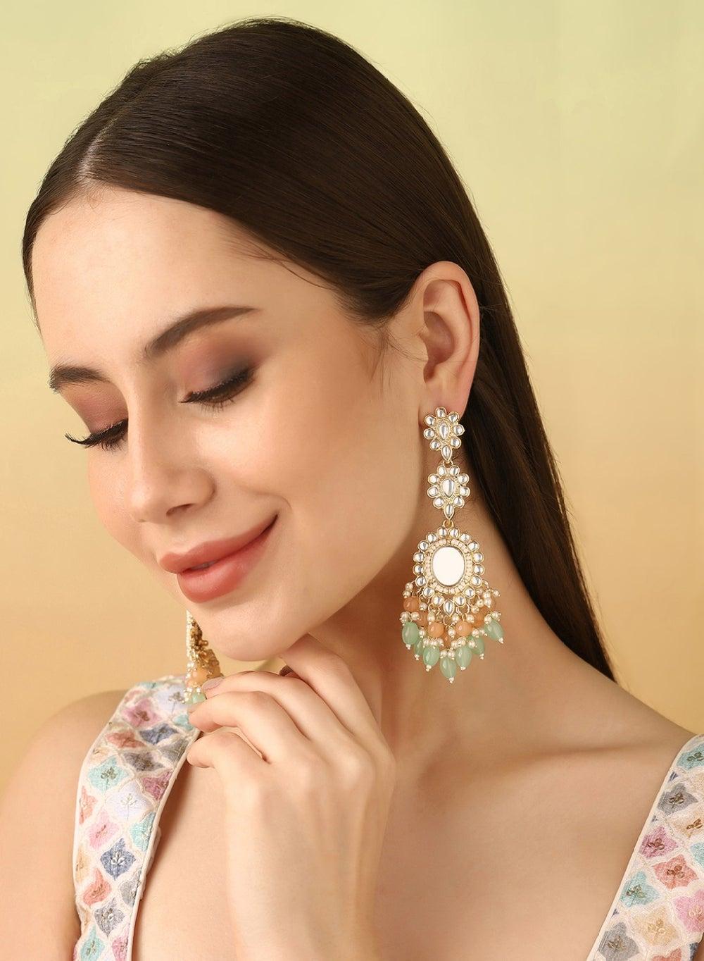 Priyaasi Gold-Plated Kundan Beaded Drop Earrings - Image 1