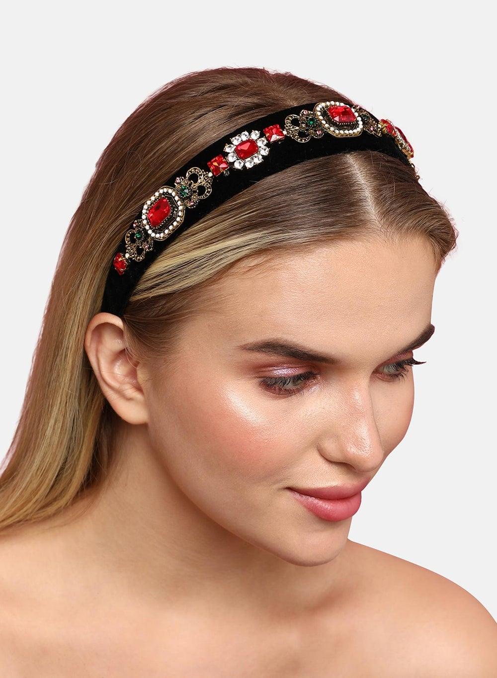 SOHI Elegant Pearl and Black Party Hairband for Women - Image 1