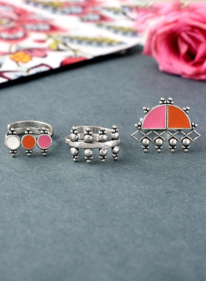 VOYLLA Bagh E Fiza Trio - Elegant Silver-Plated Rings - Image 1