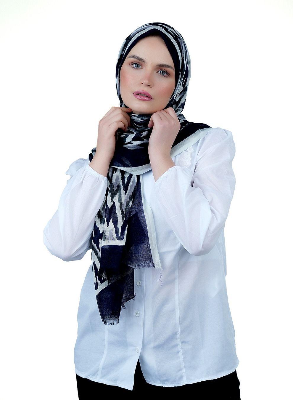 AMICA Blue Abstract Woven Hijab Scarf - Elegance in Every Thread - Image 1