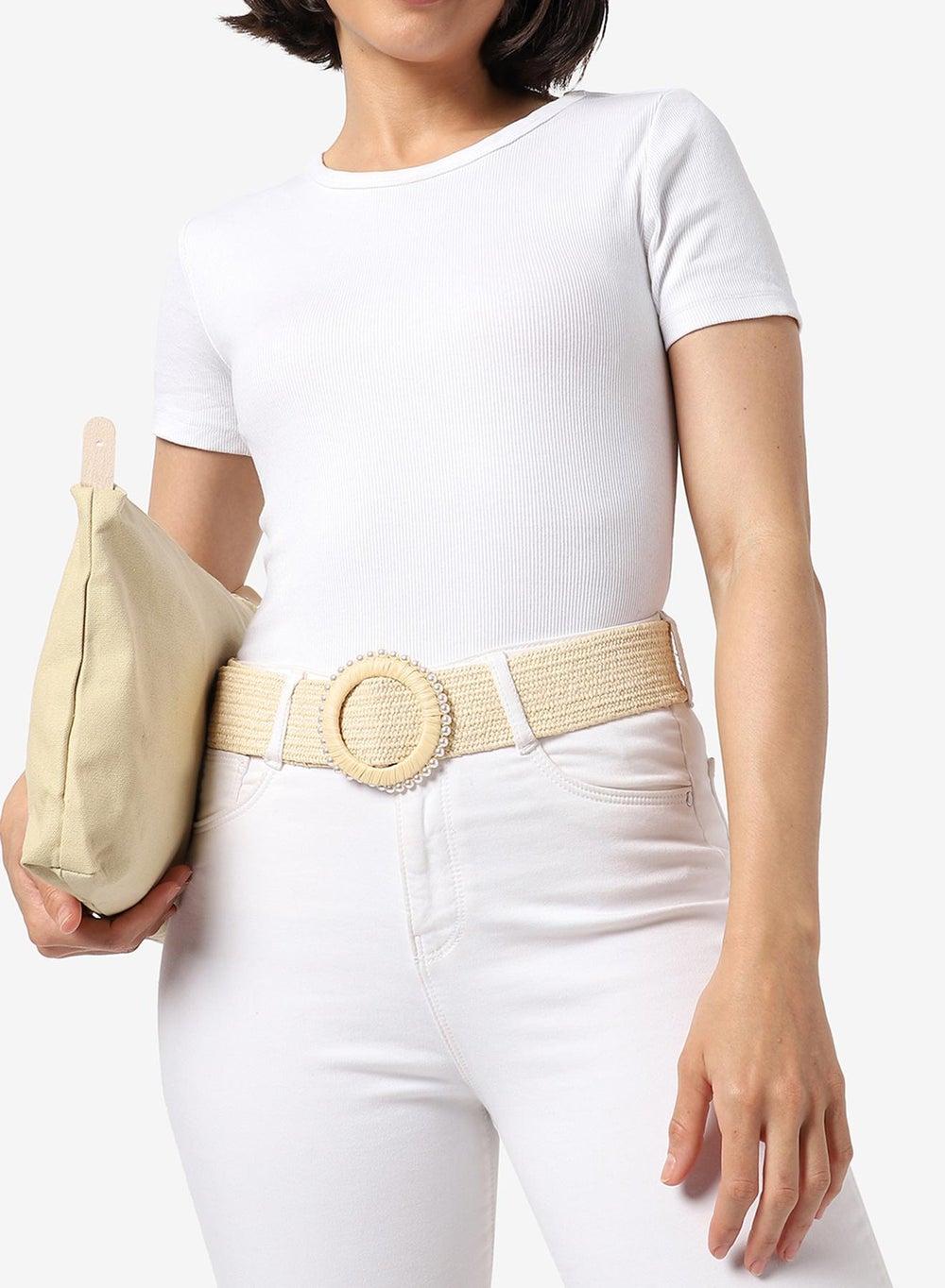 Haute Sauce Women's Cream Textured Waist Belt - Image 1