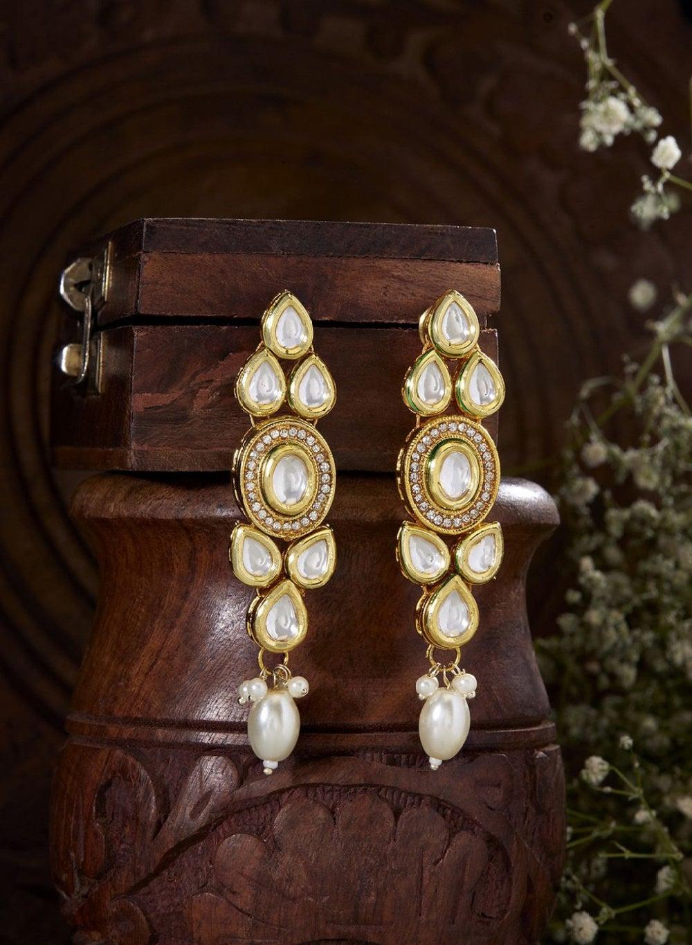 Priyaasi Gold-Plated Kundan & Pearl Drop Earrings - Image 1