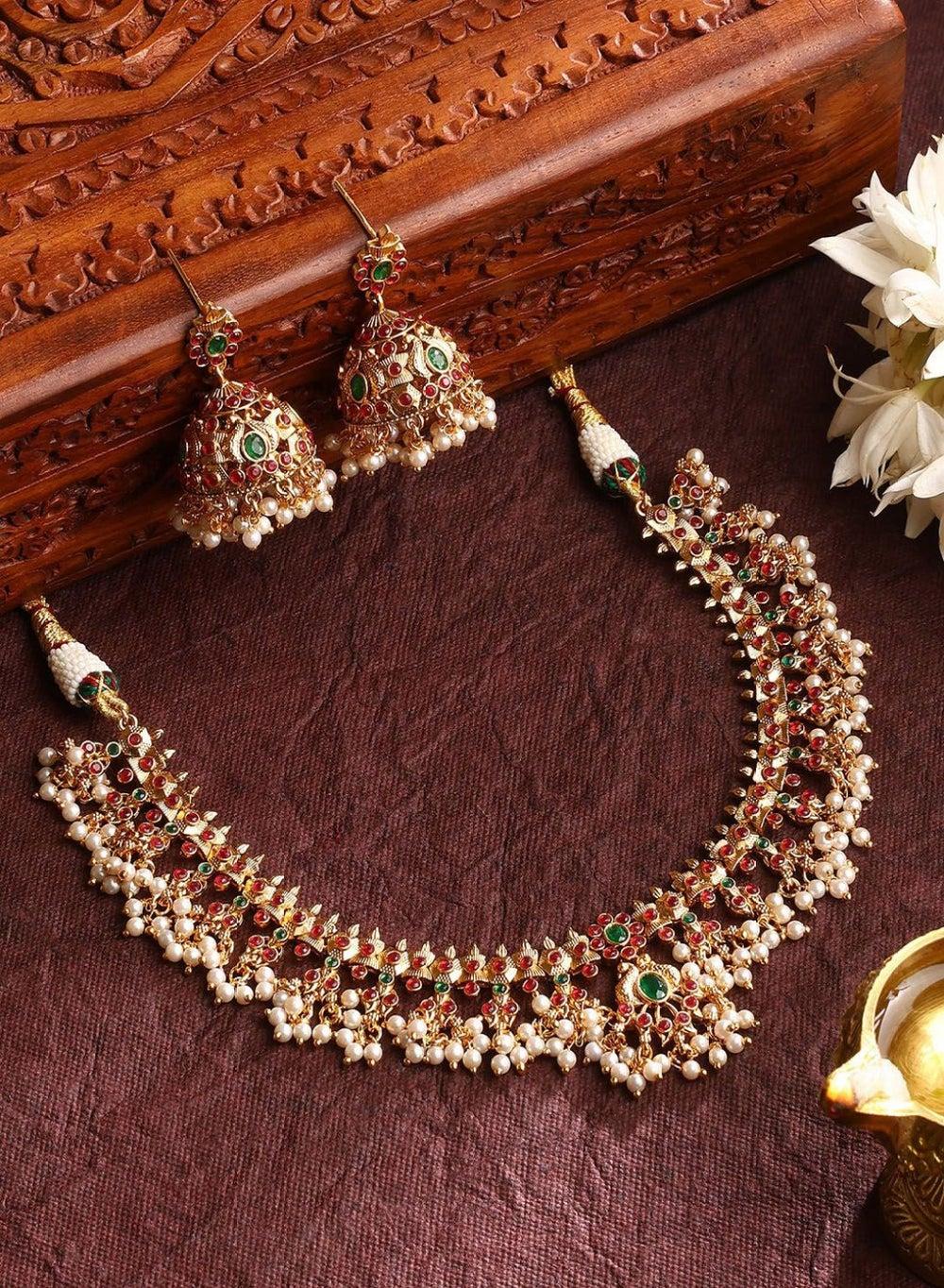 Priyaasi Gold-Plated Beaded Necklace & Earrings Set - Image 1