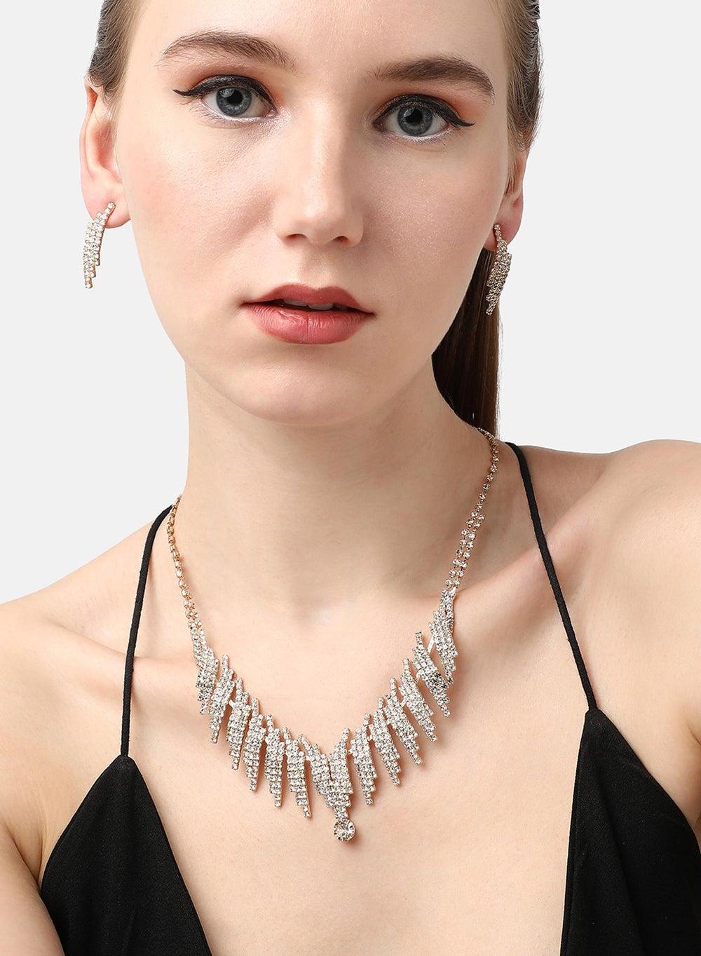 SOHI Elegant Crystal & Diamond Party Jewellery Set - Image 1