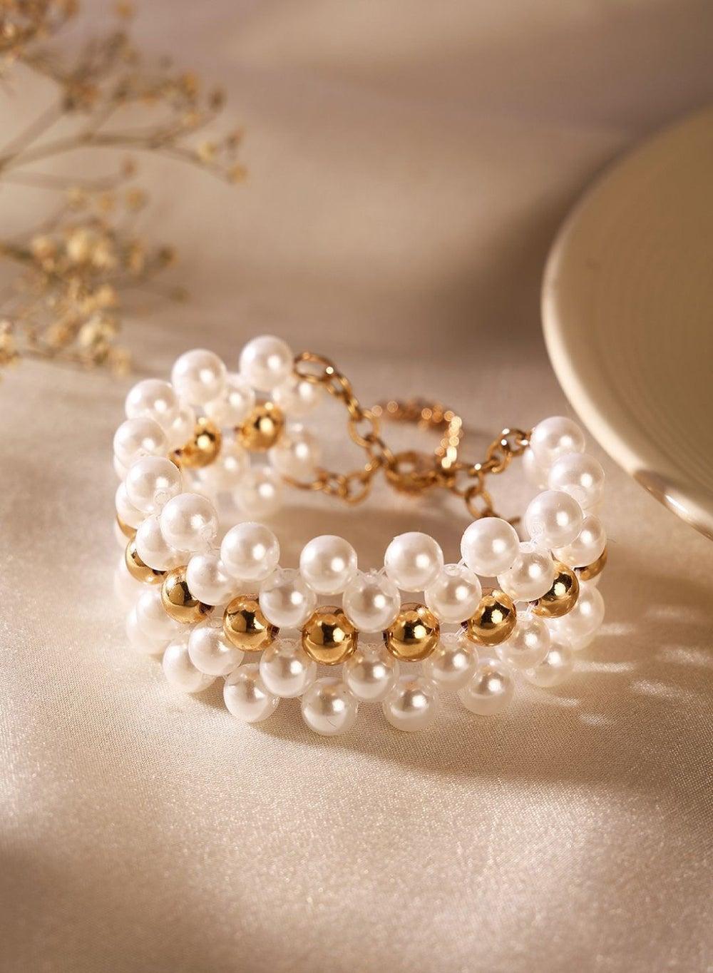 Priyaasi Gold-Plated Pearls-Beaded Bracelet Elegance - Image 1