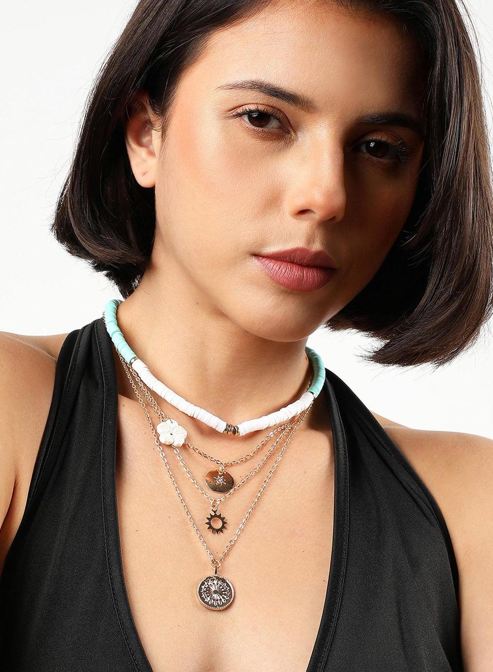 SOHI Glamorous Gold-Plated Green Choker Necklace Set - Image 1