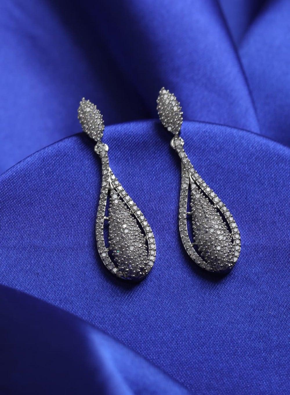 Priyaasi Elegant Silver-Toned American Diamond Drop Earrings - Image 1