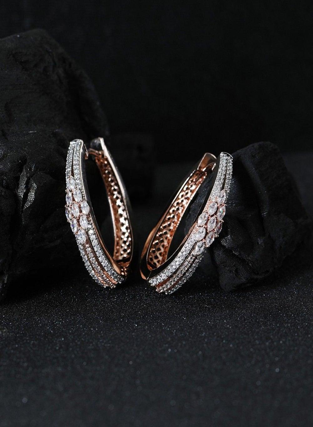 Priyaasi Elegance: Rose Gold Diamond Hoop Earrings - Image 1