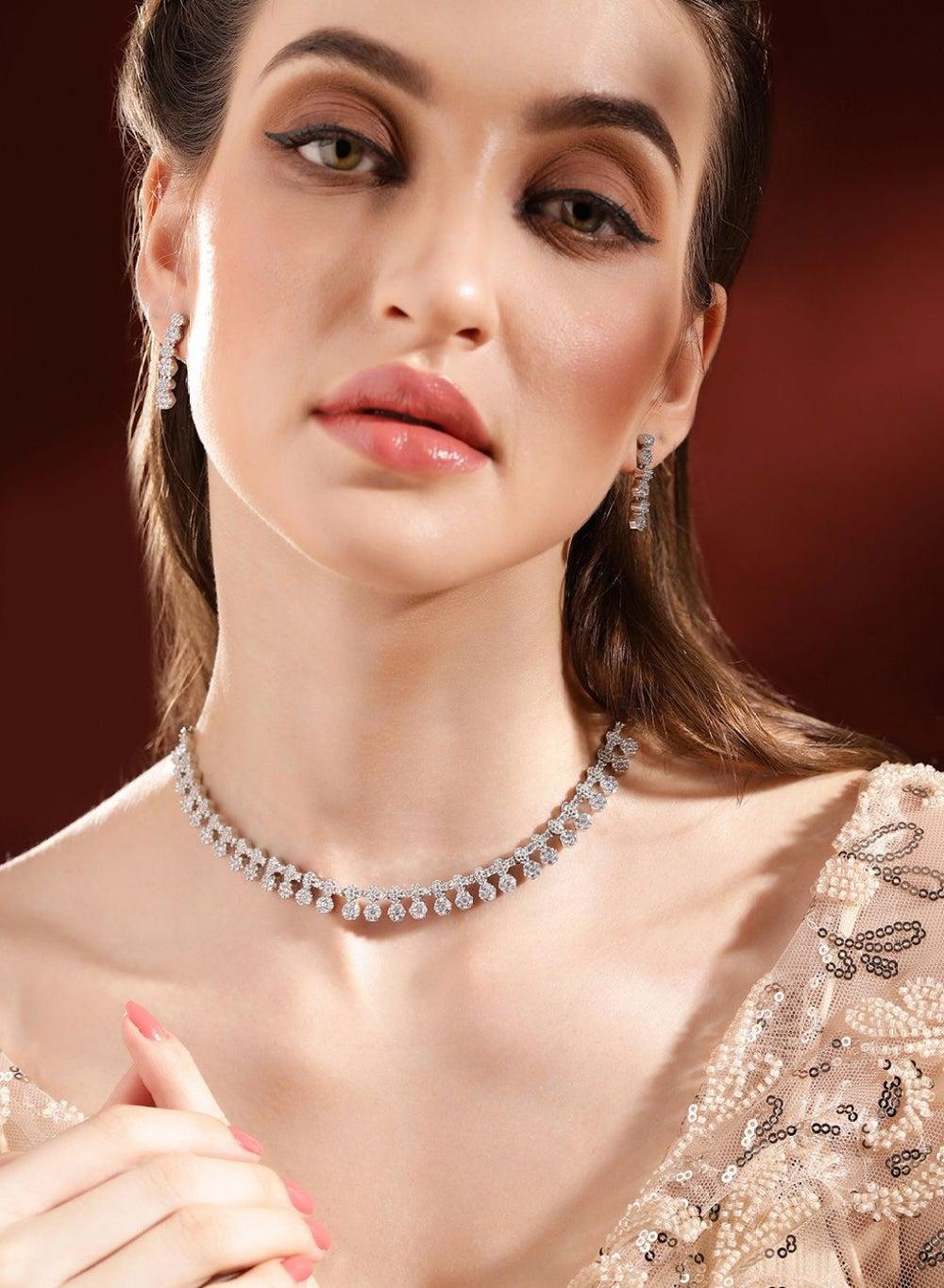 Priyaasi Floral Elegance AD Stone Brass Jewelry Set - Image 1