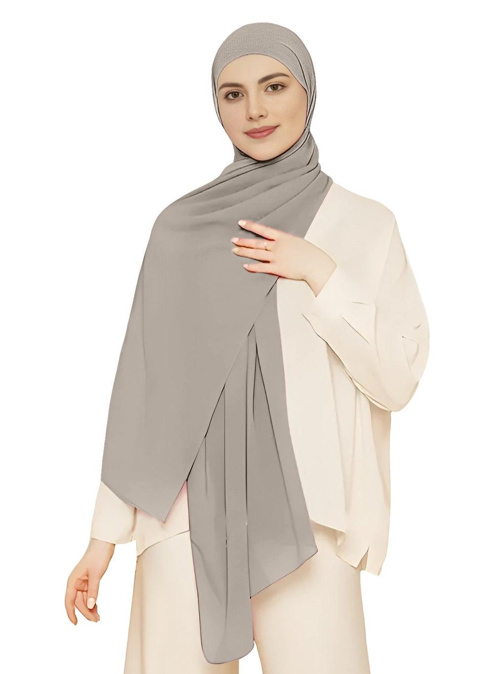 Elegant NUKHBAA Chiffon Dark Gray Hijab-H3 for Sophisticated Style - Image 1