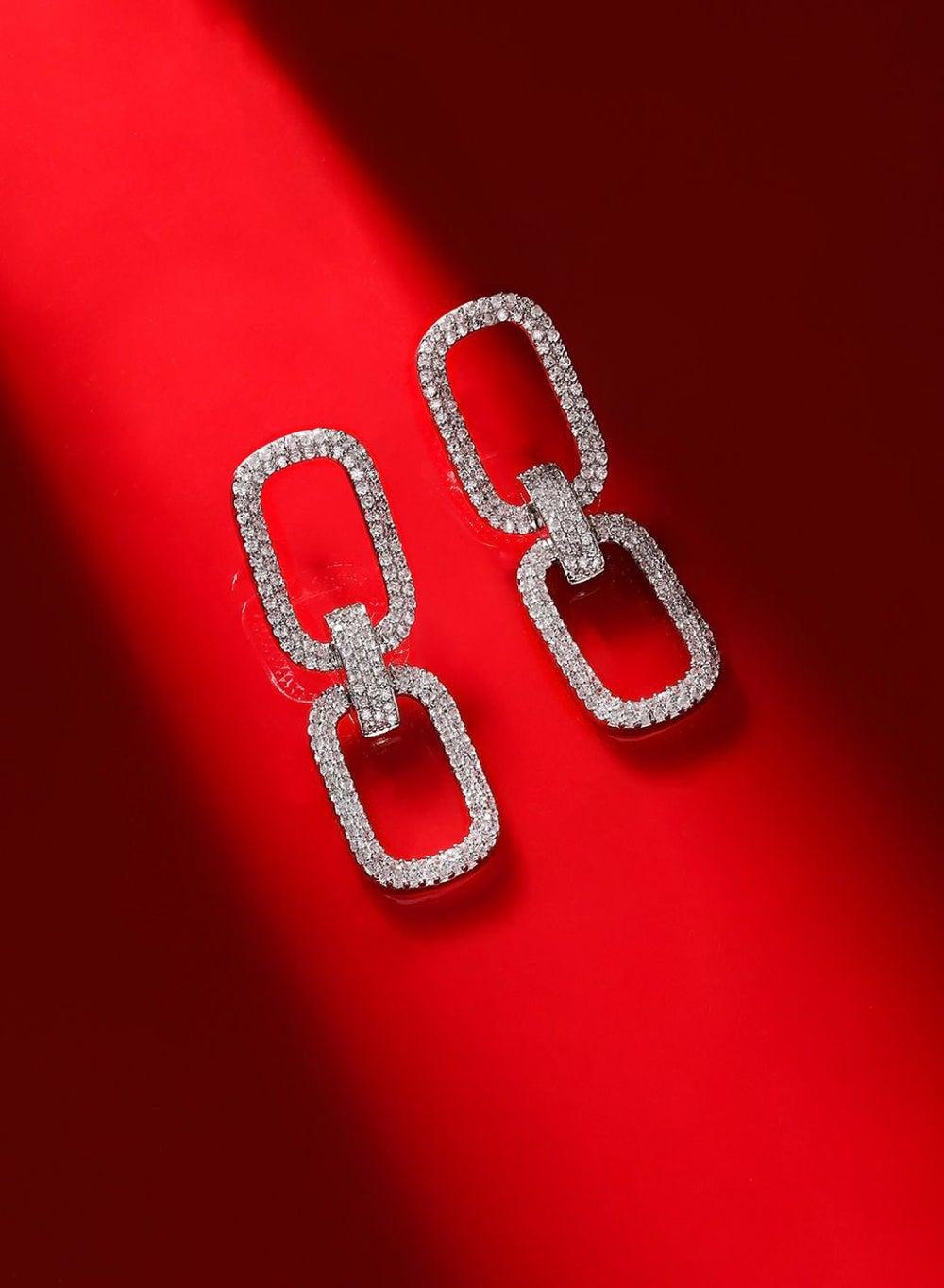 Priyaasi Silver-Plated American Diamond Drop Earrings - Image 1